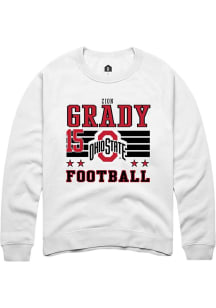 Zion Grady  Rally Ohio State Buckeyes Mens White Football NIL Striped Long Sleeve Crew Sweatshirt