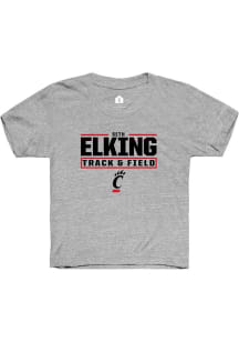 Seth Elking  Rally Cincinnati Bearcats Youth Grey NIL Stacked Box Short Sleeve T-Shirt