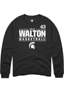 Colin Walton  Rally Michigan State Spartans Mens Black NIL Stacked Box Long Sleeve Crew Sweatshirt