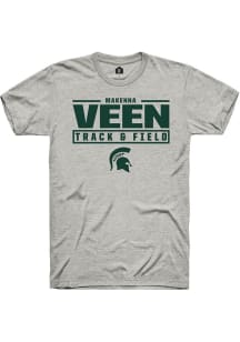 Makenna Veen  Michigan State Spartans Ash Rally NIL Stacked Box Short Sleeve T Shirt