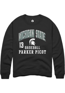 Parker Picot  Rally Michigan State Spartans Mens Black NIL Arch Logo Long Sleeve Crew Sweatshirt