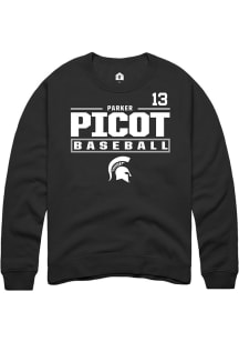 Parker Picot  Rally Michigan State Spartans Mens Black NIL Stacked Box Long Sleeve Crew Sweatshirt