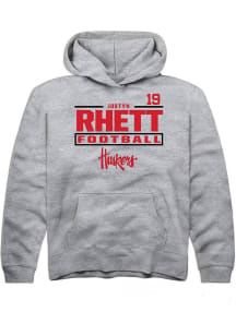 Justyn  Rhett  Rally Nebraska Cornhuskers Youth Grey NIL Stacked Box Long Sleeve Hoodie