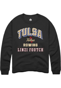 Linzi Foutch  Rally Tulsa Golden Hurricane Mens Black NIL Arch Logo Long Sleeve Crew Sweatshirt