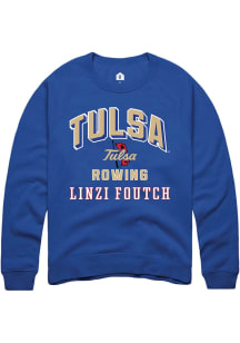 Linzi Foutch  Rally Tulsa Golden Hurricane Mens Blue NIL Arch Logo Long Sleeve Crew Sweatshirt