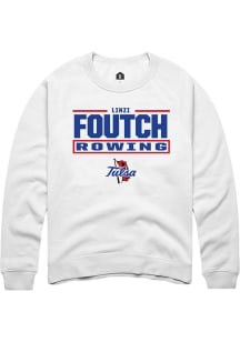 Linzi Foutch  Rally Tulsa Golden Hurricane Mens White NIL Stacked Box Long Sleeve Crew Sweatshirt