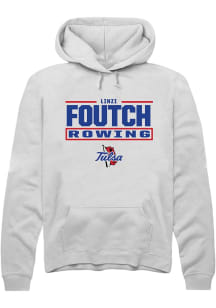 Linzi Foutch  Rally Tulsa Golden Hurricane Mens White NIL Stacked Box Long Sleeve Hoodie