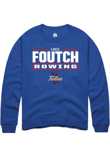 Linzi Foutch  Rally Tulsa Golden Hurricane Mens Blue NIL Stacked Box Long Sleeve Crew Sweatshirt