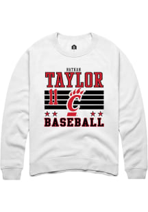 Nathan Taylor  Rally Cincinnati Bearcats Mens White NIL Striped Long Sleeve Crew Sweatshirt
