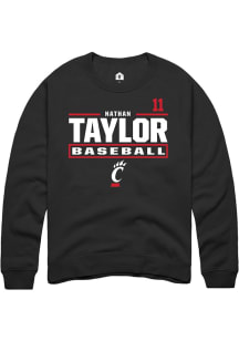Nathan Taylor  Rally Cincinnati Bearcats Mens Black NIL Stacked Box Long Sleeve Crew Sweatshirt