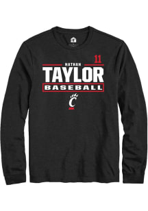 Nathan Taylor  Cincinnati Bearcats Black Rally NIL Stacked Box Long Sleeve T Shirt