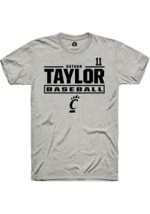 Nathan Taylor  Cincinnati Bearcats Ash Rally NIL Stacked Box Short Sleeve T Shirt