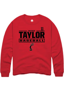 Nathan Taylor  Rally Cincinnati Bearcats Mens Red NIL Stacked Box Long Sleeve Crew Sweatshirt