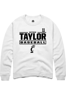 Nathan Taylor  Rally Cincinnati Bearcats Mens White NIL Stacked Box Long Sleeve Crew Sweatshirt