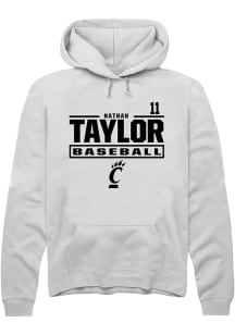 Nathan Taylor  Rally Cincinnati Bearcats Mens White NIL Stacked Box Long Sleeve Hoodie
