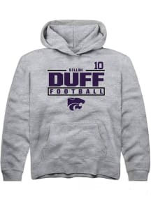 Dillon Duff  Rally K-State Wildcats Youth Grey NIL Stacked Box Long Sleeve Hoodie