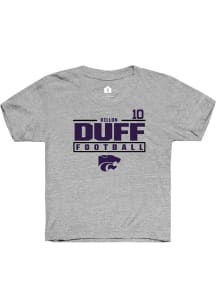 Dillon Duff  Rally K-State Wildcats Youth Grey NIL Stacked Box Short Sleeve T-Shirt