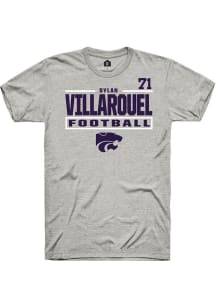 Dylan Villarouel  K-State Wildcats Ash Rally Football NIL Stacked Box Short Sleeve T Shirt