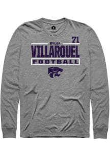 Dylan Villarouel  K-State Wildcats Graphite Rally Football NIL Stacked Box Long Sleeve T Shirt