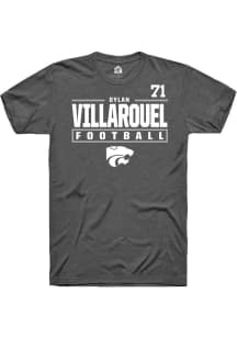 Dylan Villarouel  K-State Wildcats Grey Rally Football NIL Stacked Box Short Sleeve T Shirt