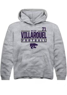 Dylan Villarouel  Rally K-State Wildcats Youth Grey NIL Stacked Box Long Sleeve Hoodie
