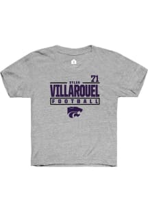 Dylan Villarouel  Rally K-State Wildcats Youth Grey NIL Stacked Box Short Sleeve T-Shirt