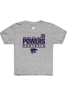 Gabe Powers  Rally K-State Wildcats Youth Grey NIL Stacked Box Short Sleeve T-Shirt