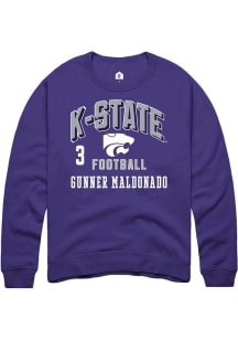Gunner Maldonado  Rally K-State Wildcats Mens Purple Football NIL Arch Logo Long Sleeve Crew Sweat..