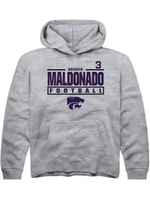 Gunner Maldonado  Rally K-State Wildcats Youth Grey NIL Stacked Box Long Sleeve Hoodie