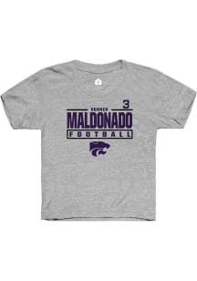 Gunner Maldonado  Rally K-State Wildcats Youth Grey NIL Stacked Box Short Sleeve T-Shirt