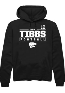 Jaron Tibbs  Rally K-State Wildcats Mens Black Football NIL Stacked Box Long Sleeve Hoodie