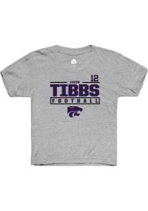Jaron Tibbs  Rally K-State Wildcats Youth Grey NIL Stacked Box Short Sleeve T-Shirt