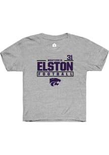 Monterrio Elston  Rally K-State Wildcats Youth Grey NIL Stacked Box Short Sleeve T-Shirt