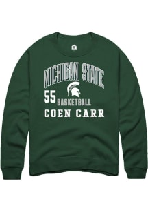 Coen Carr  Rally Michigan State Spartans Mens Green NIL Arch Logo Long Sleeve Crew Sweatshirt