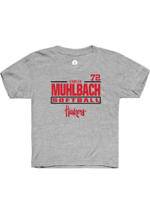 Carlie Muhlbach  Rally Nebraska Cornhuskers Youth Grey NIL Stacked Box Short Sleeve T-Shirt