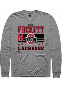Colin Puckett  Ohio State Buckeyes Grey Rally NIL Striped Long Sleeve T Shirt