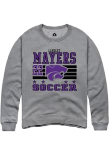 Langley Mayers  Rally K-State Wildcats Mens Grey NIL Striped Long Sleeve Crew Sweatshirt