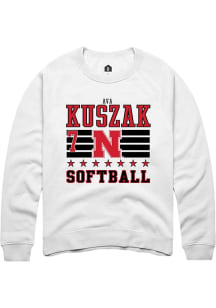 Ava Kuszak  Rally Nebraska Cornhuskers Mens White NIL Striped Long Sleeve Crew Sweatshirt