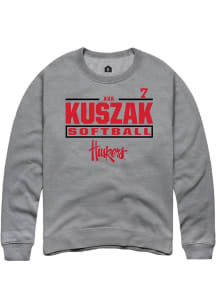 Ava Kuszak  Rally Nebraska Cornhuskers Mens Graphite NIL Stacked Box Long Sleeve Crew Sweatshirt