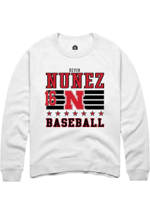 Devin Nunez  Rally Nebraska Cornhuskers Mens White NIL Striped Long Sleeve Crew Sweatshirt