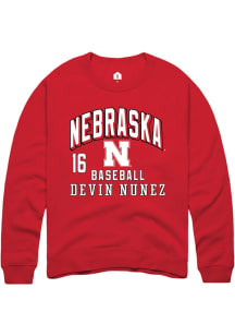 Devin Nunez  Rally Nebraska Cornhuskers Mens Red NIL Arch Logo Long Sleeve Crew Sweatshirt