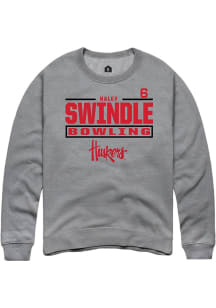 Haley Swindle  Rally Nebraska Cornhuskers Mens Graphite NIL Stacked Box Long Sleeve Crew Sweatshir..