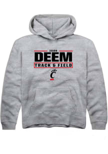 Jason Deem  Rally Cincinnati Bearcats Youth Grey NIL Stacked Box Long Sleeve Hoodie