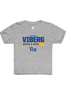 Cecilia Viberg  Rally Pitt Panthers Youth Grey NIL Stacked Box Short Sleeve T-Shirt