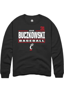 Adam Buczkowski  Rally Cincinnati Bearcats Mens Black NIL Stacked Box Long Sleeve Crew Sweatshirt