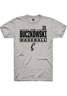 Adam Buczkowski  Cincinnati Bearcats Ash Rally NIL Stacked Box Short Sleeve T Shirt
