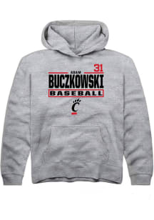 Adam Buczkowski  Rally Cincinnati Bearcats Youth Grey NIL Stacked Box Long Sleeve Hoodie