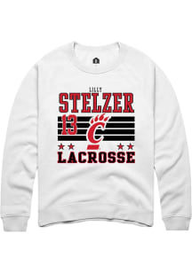 Lilly Stelzer  Rally Cincinnati Bearcats Mens White NIL Striped Long Sleeve Crew Sweatshirt