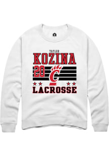 Taylor Kozina  Rally Cincinnati Bearcats Mens White NIL Striped Long Sleeve Crew Sweatshirt