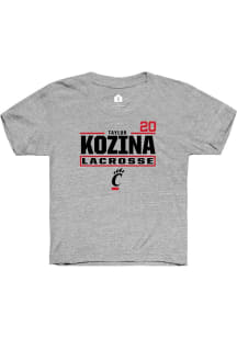 Taylor Kozina  Rally Cincinnati Bearcats Youth Grey NIL Stacked Box Short Sleeve T-Shirt